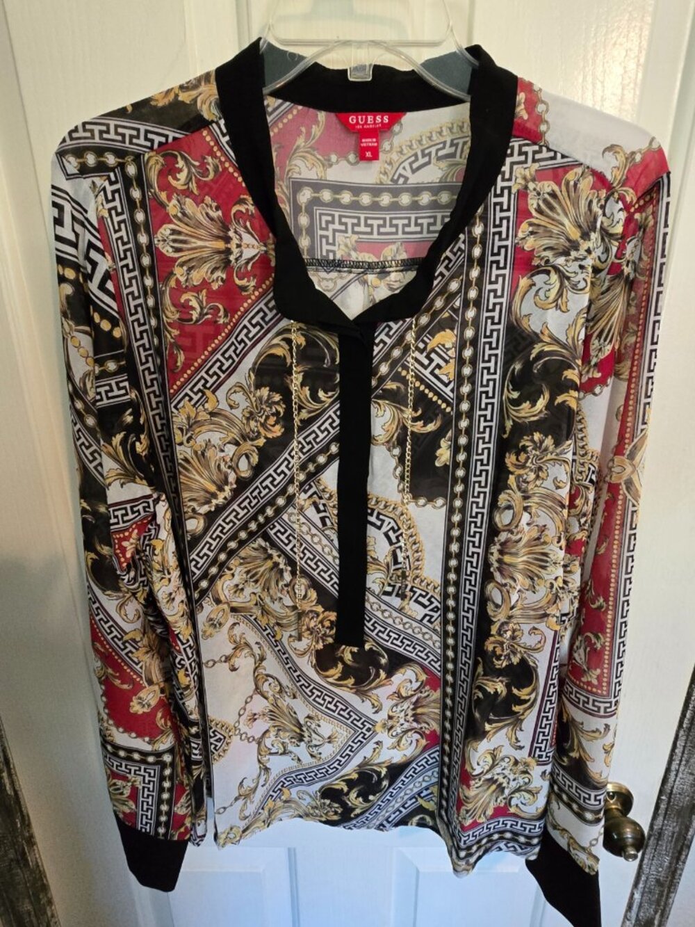 GUESS Baroque Style Chain Accent Blouse